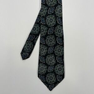 Envoy Black Green Geometric Medallion Silk Necktie Mens OS